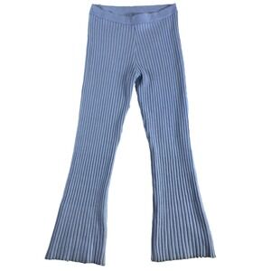Aerie Groove On Knit Pants Sz L Blue Ribbed High Waisted Flared Lounge